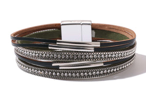 Faux Leather & Diamante Bracelet