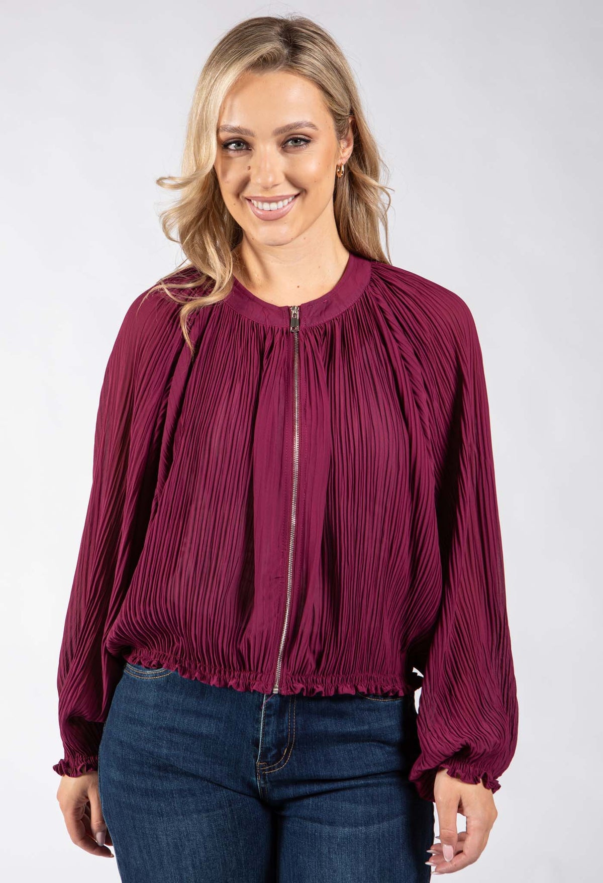 Plisse Pleated Bomber Jacket