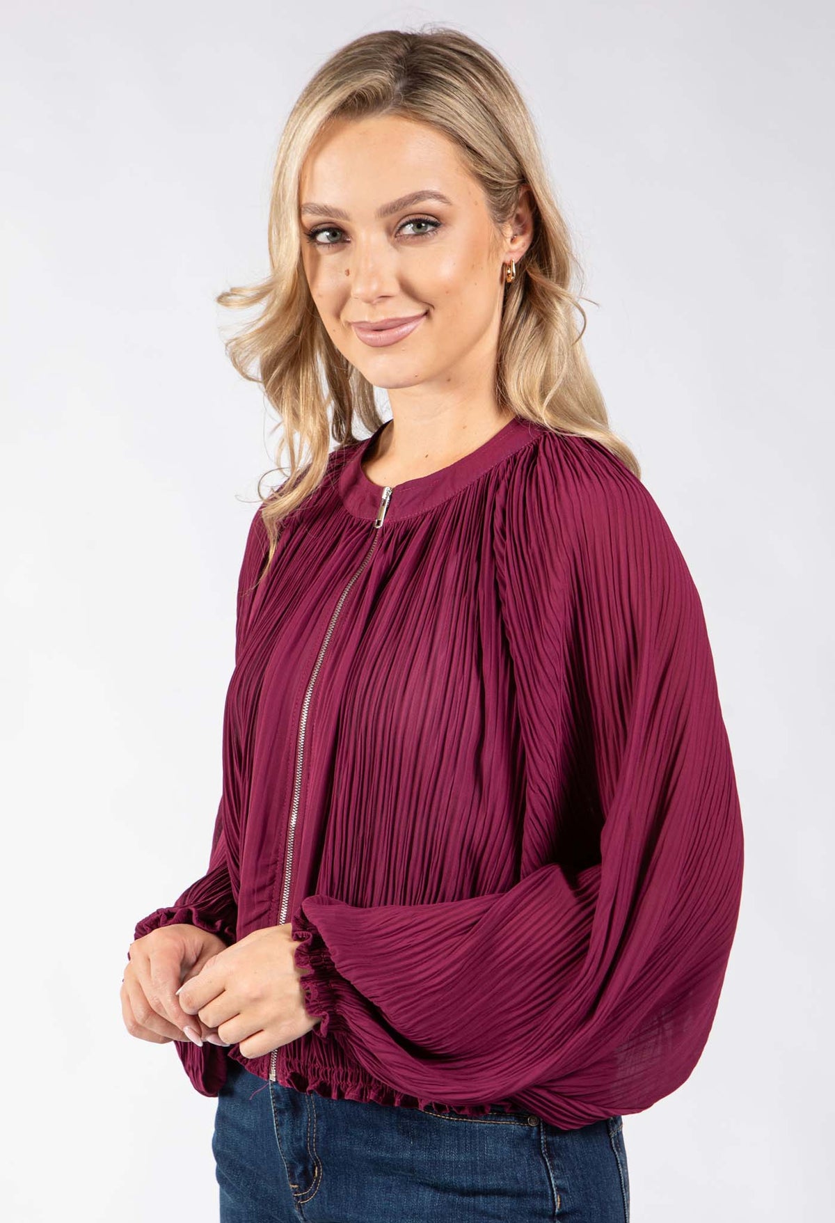 Plisse Pleated Bomber Jacket