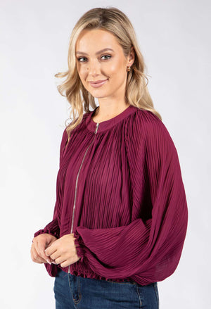 Plisse Pleated Bomber Jacket