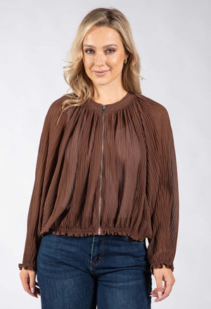 Plisse Pleated Bomber Jacket
