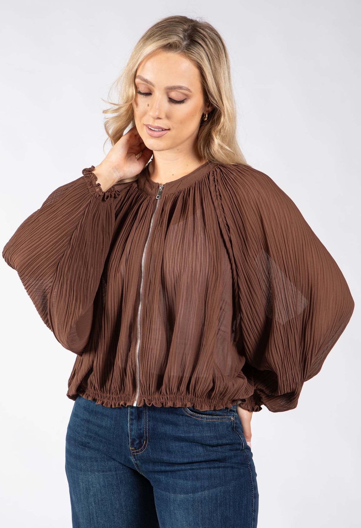 Plisse Pleated Bomber Jacket