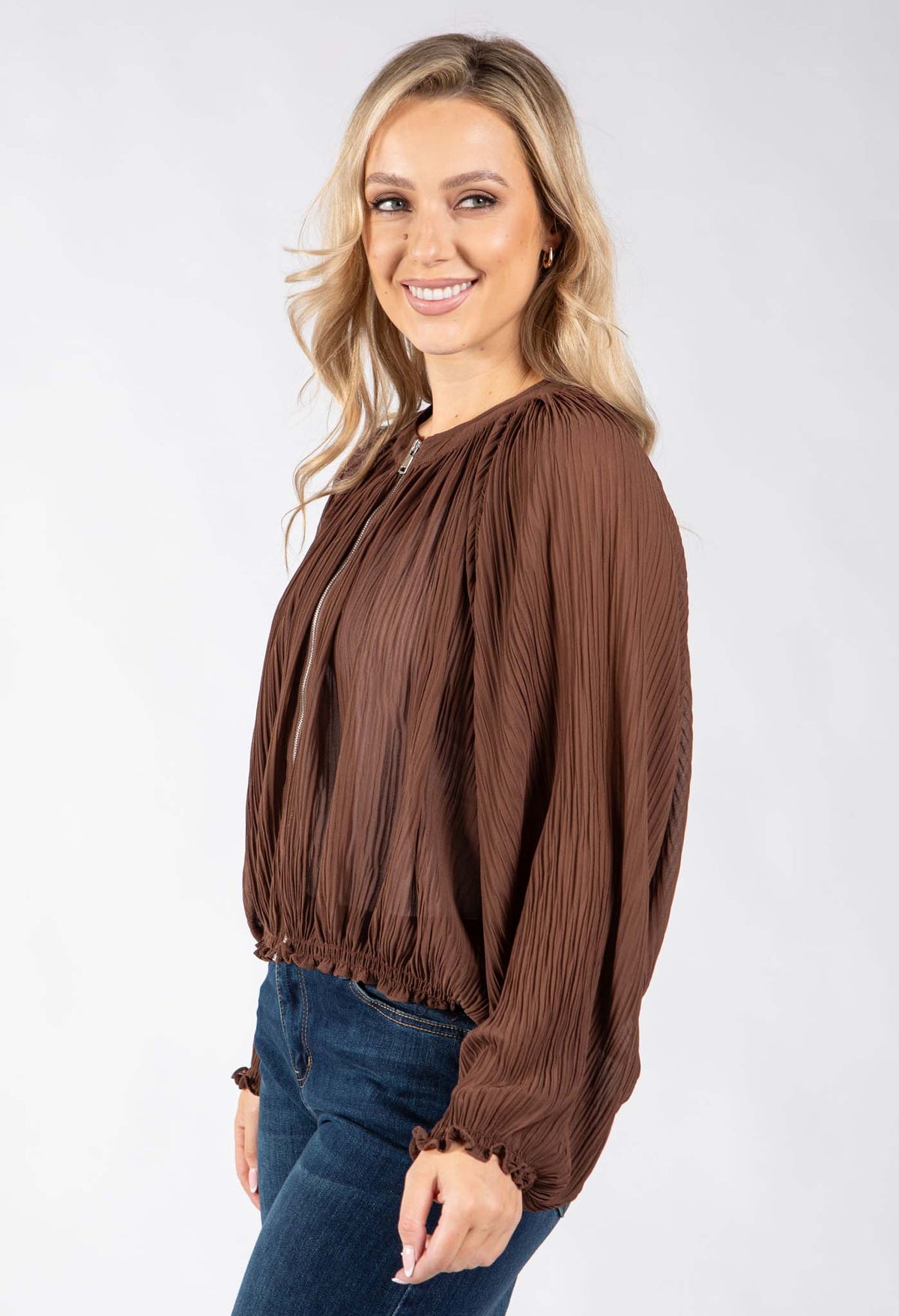 Plisse Pleated Bomber Jacket