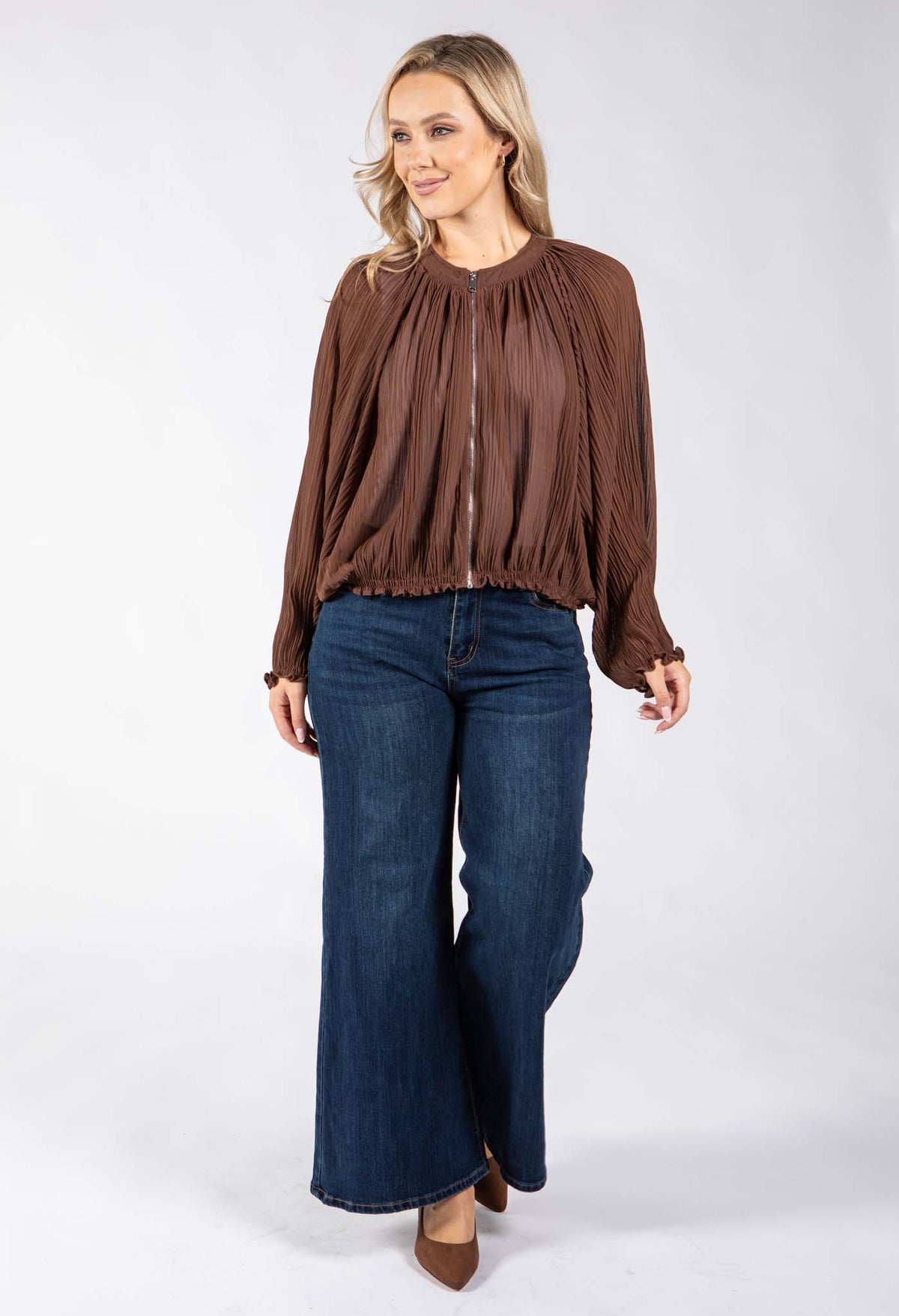 Plisse Pleated Bomber Jacket