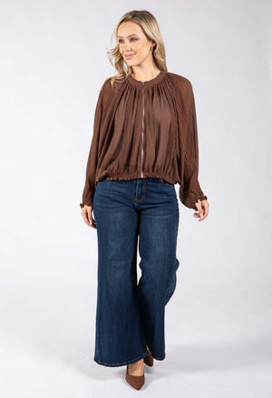 Plisse Pleated Bomber Jacket