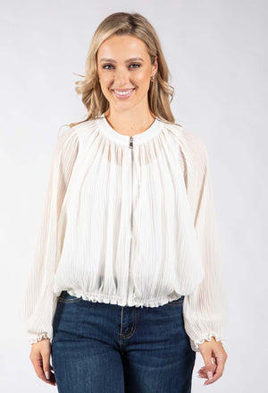 Plisse Pleated Bomber Jacket