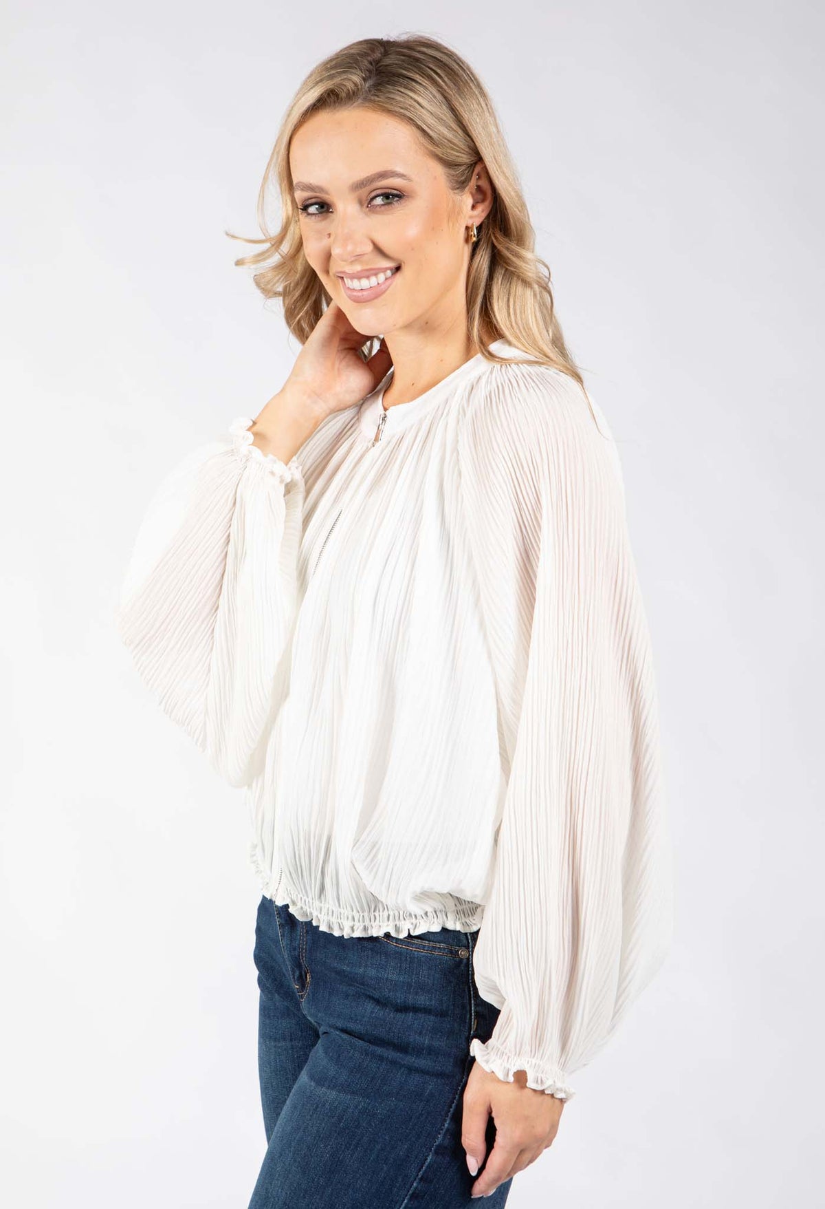 Plisse Pleated Bomber Jacket