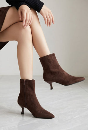 faux suede kitten heel boot