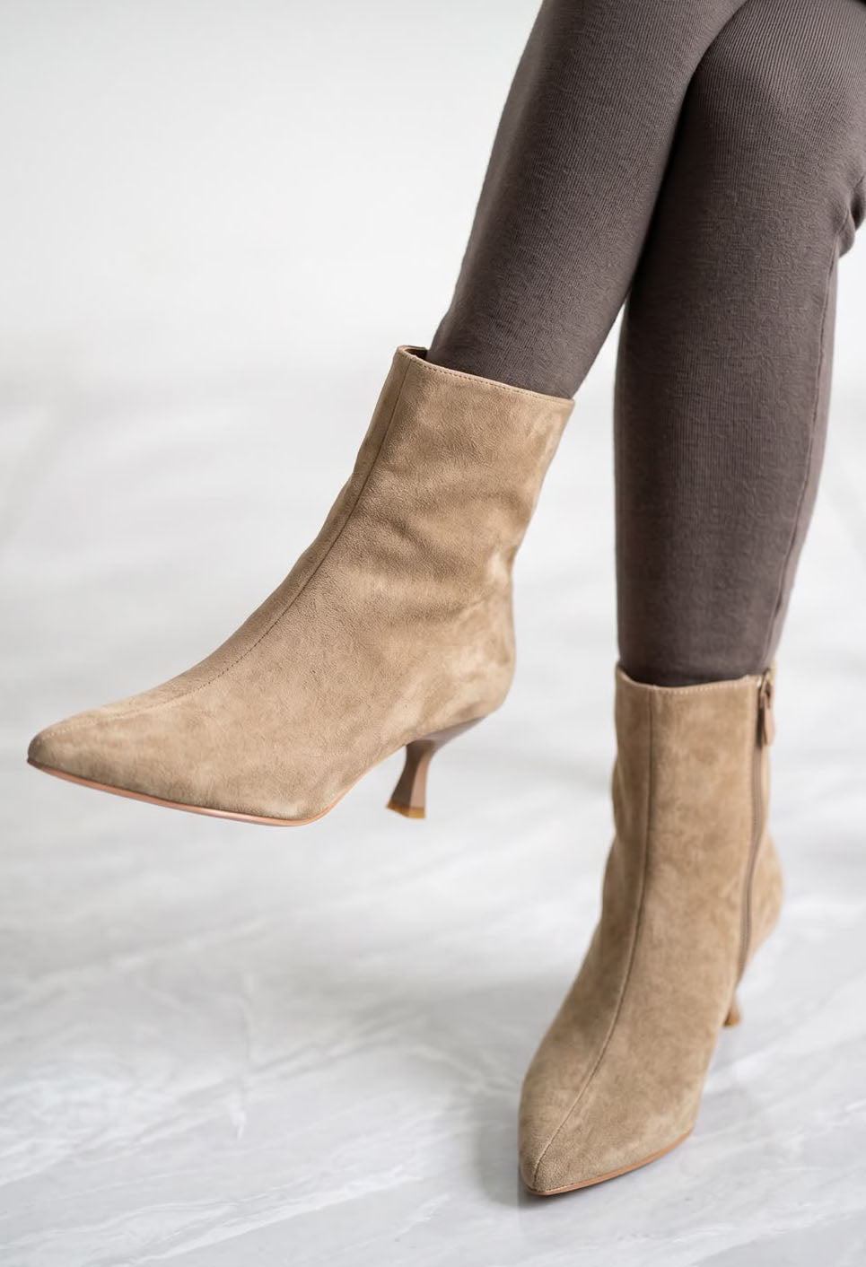 faux suede kitten heel boot with side zip