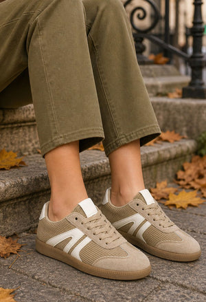 Faux Suede and Corduroy trainer with stripe details