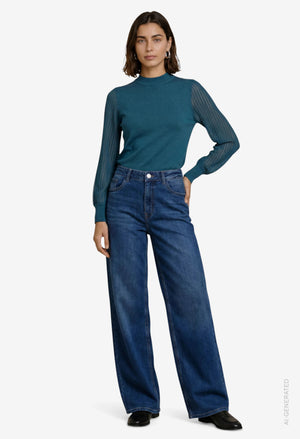 Sheer Sleeve Knit Top