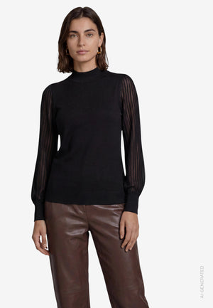 Sheer Sleeve Knit Top