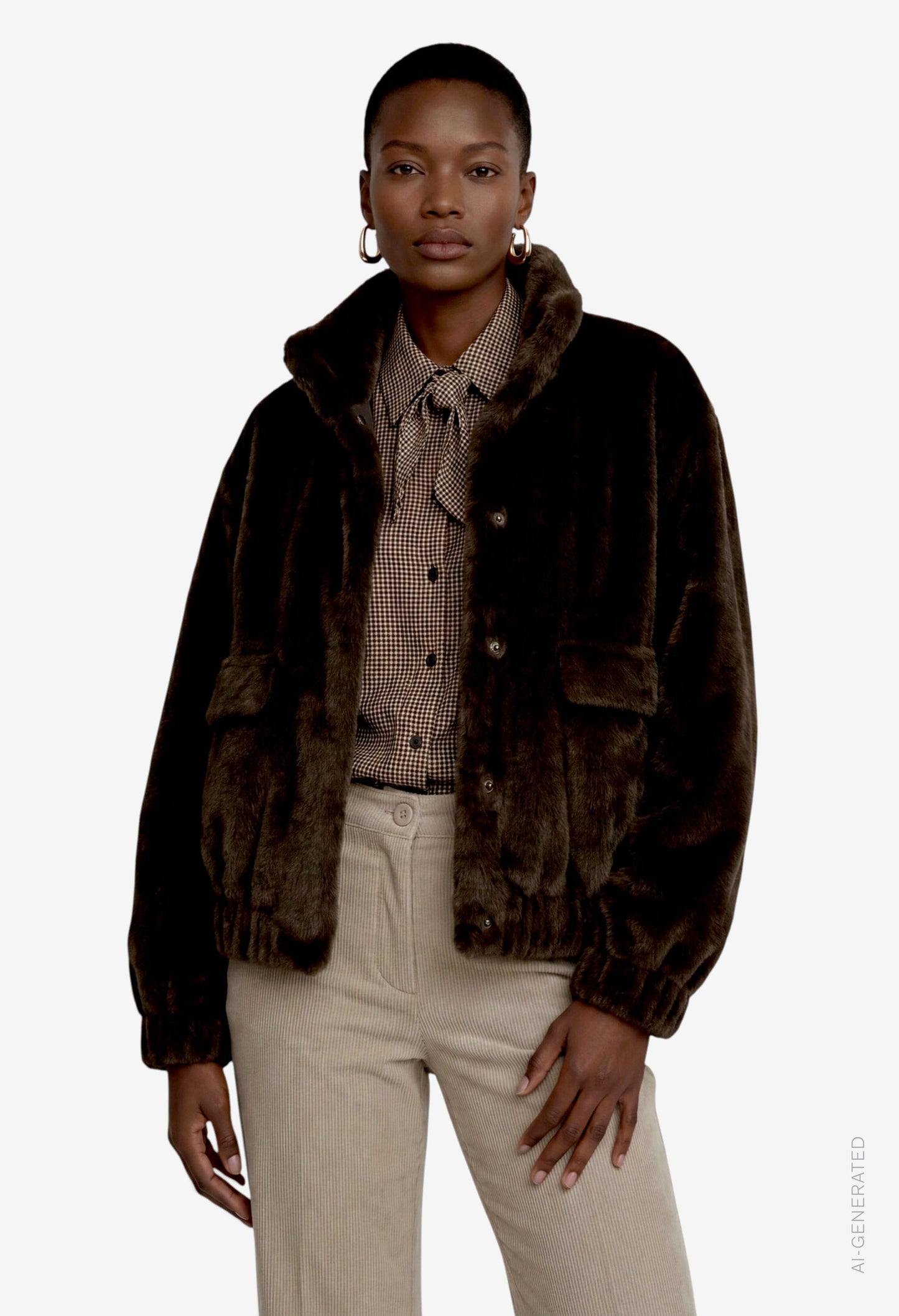 Front Pocket Faux Fur Jacket