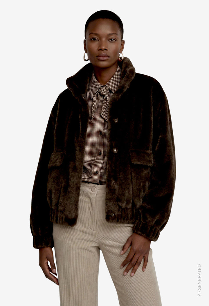 Front Pocket Faux Fur Jacket