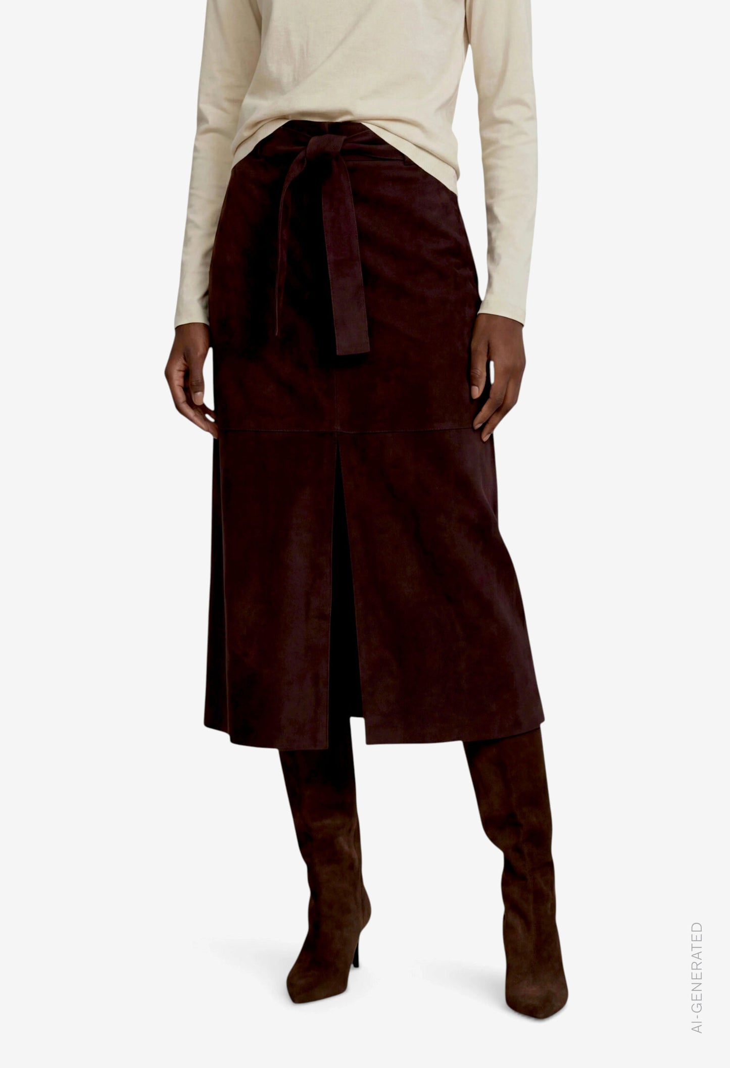 Faux Suede Midi Skirt
