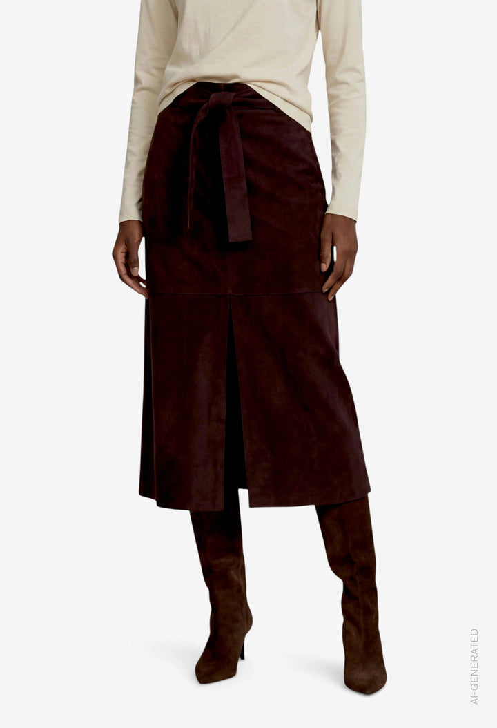 Faux Suede Midi Skirt