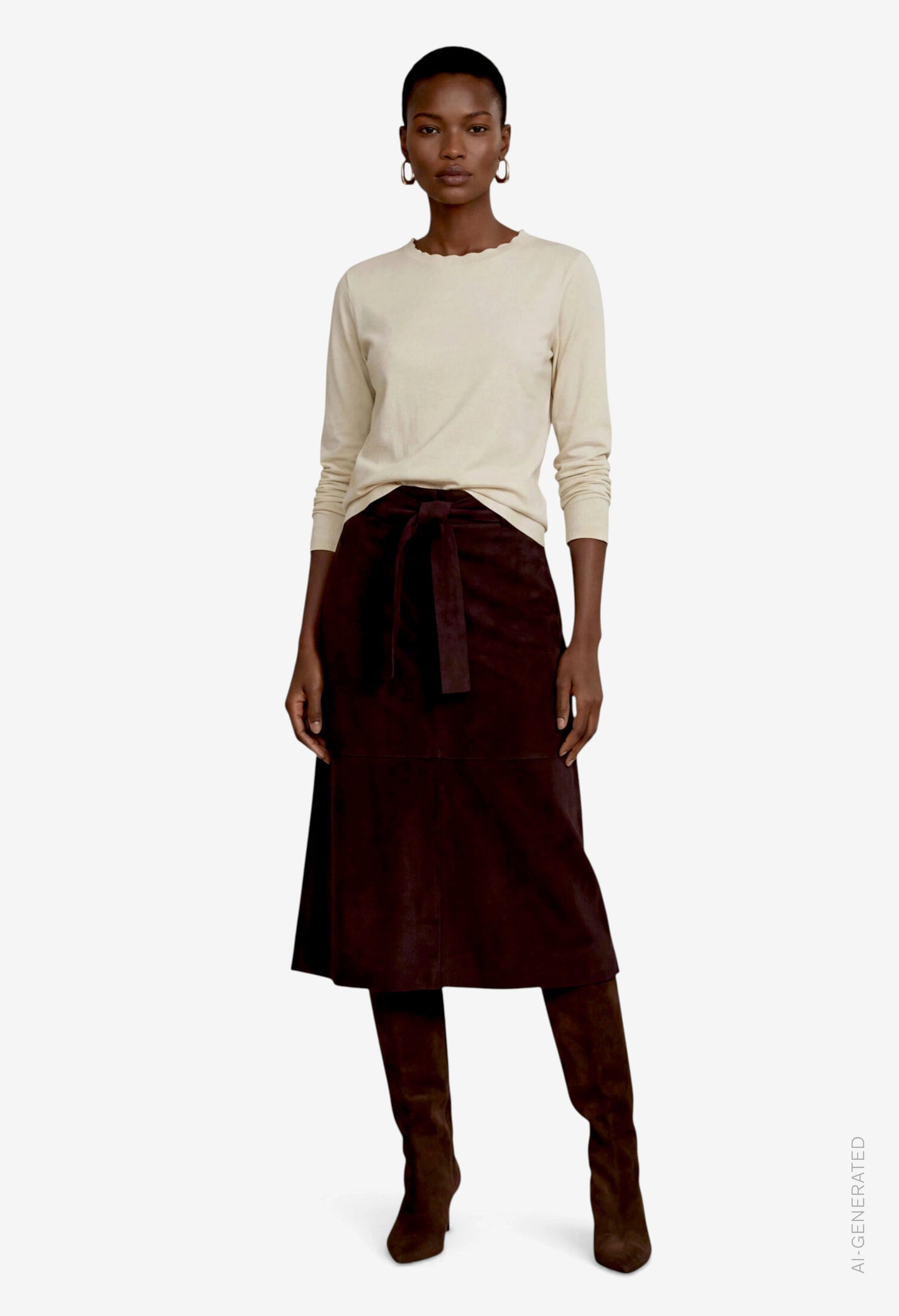 Faux Suede Midi Skirt