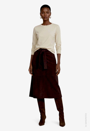 Faux Suede Midi Skirt