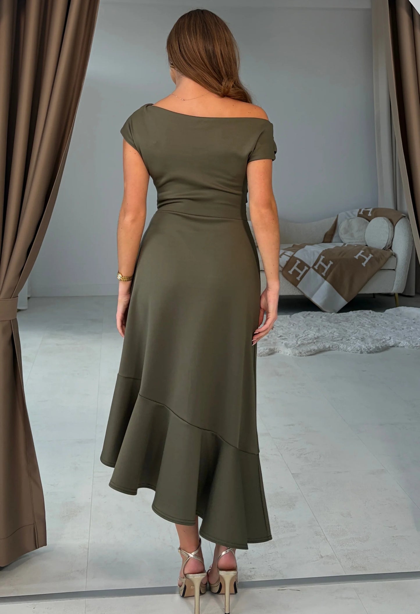Felicity Asymmetric Frill Midi Dress