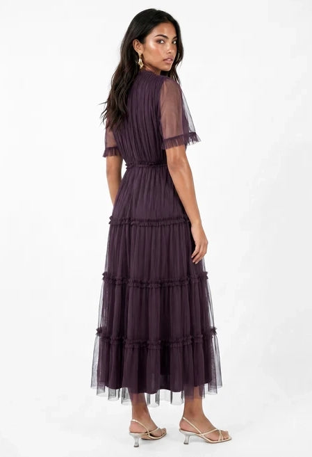 Frill Detail Tulle Midi Dress