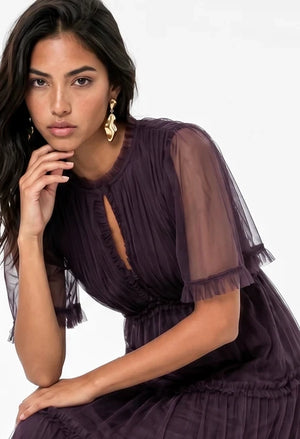 Frill Detail Tulle Midi Dress