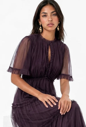 Frill Detail Tulle Midi Dress