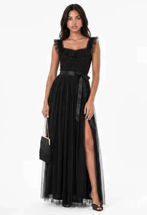 Ruffle Detail Maxi Tulle Dress