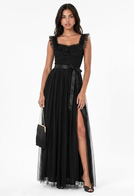 Ruffle Detail Maxi Tulle Dress