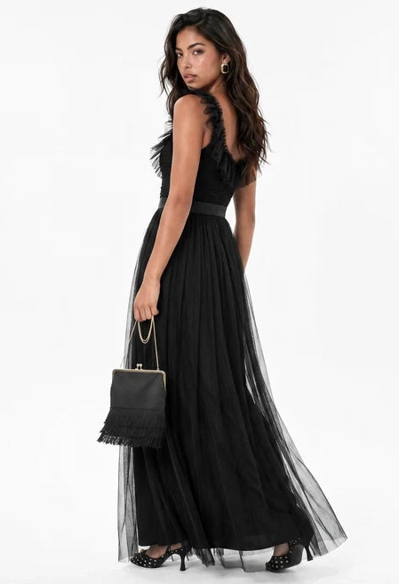 Ruffle Detail Maxi Tulle Dress