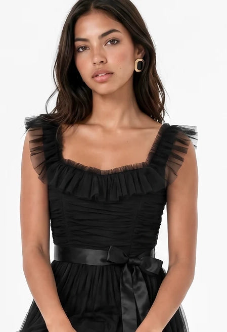 Ruffle Detail Maxi Tulle Dress