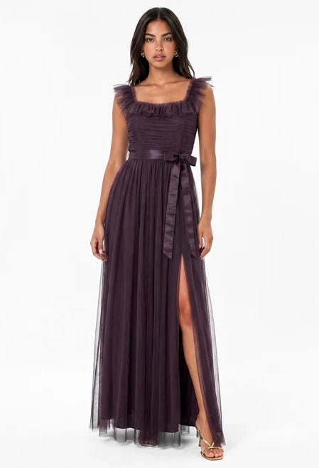 Ruffle Detail Maxi Tulle Dress