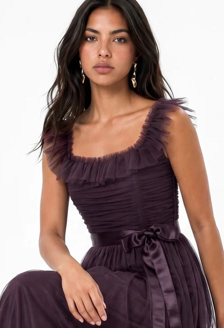 Ruffle Detail Maxi Tulle Dress