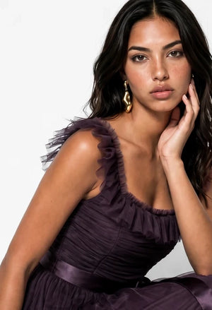 Ruffle Detail Maxi Tulle Dress
