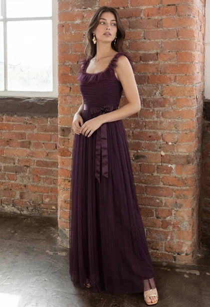 Ruffle Detail Maxi Tulle Dress