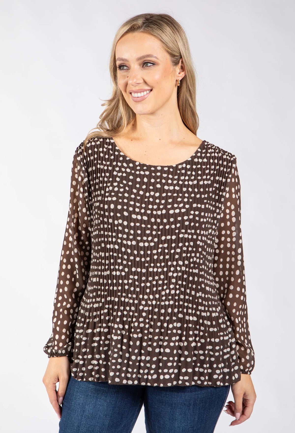 Plisse Pleated Polka Dot Blouse