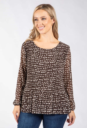 Plisse Pleated Polka Dot Blouse