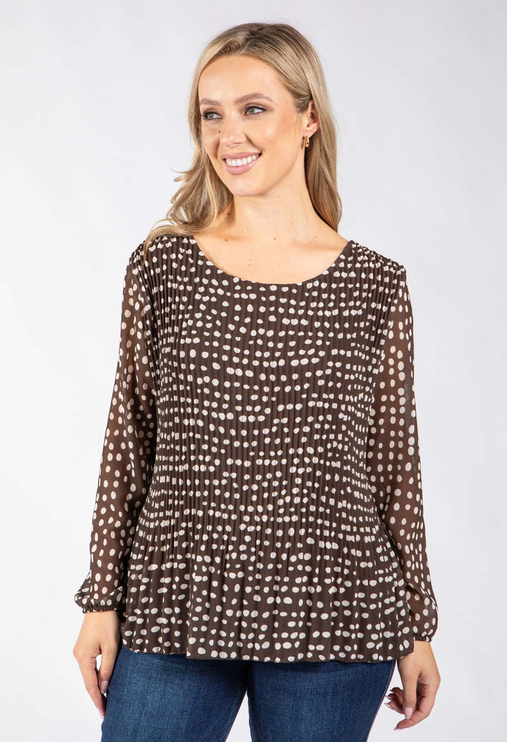 Plisse Pleated Polka Dot Blouse