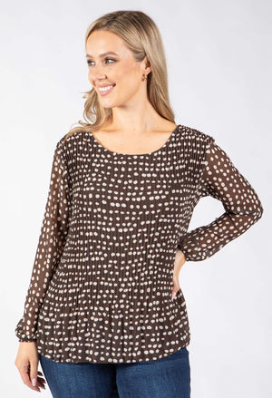 Plisse Pleated Polka Dot Blouse