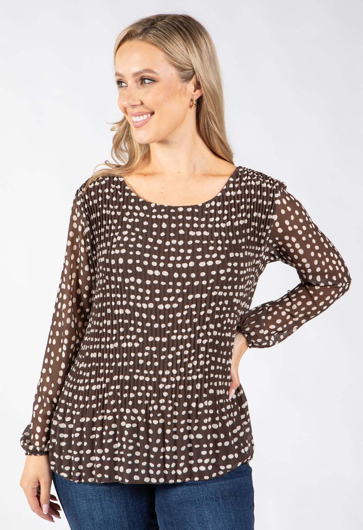 Plisse Pleated Polka Dot Blouse