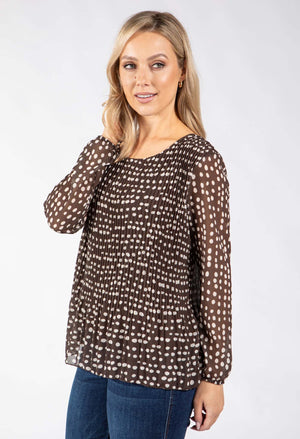 Plisse Pleated Polka Dot Blouse