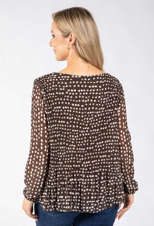 Plisse Pleated Polka Dot Blouse