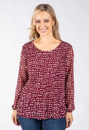 Plisse Pleated Polka Dot Blouse