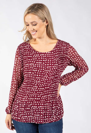 Plisse Pleated Polka Dot Blouse