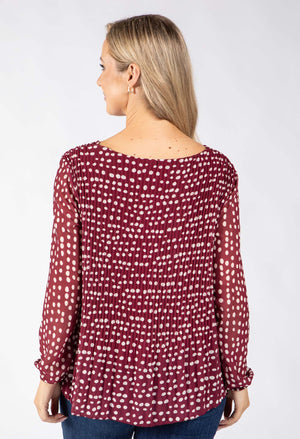 Plisse Pleated Polka Dot Blouse