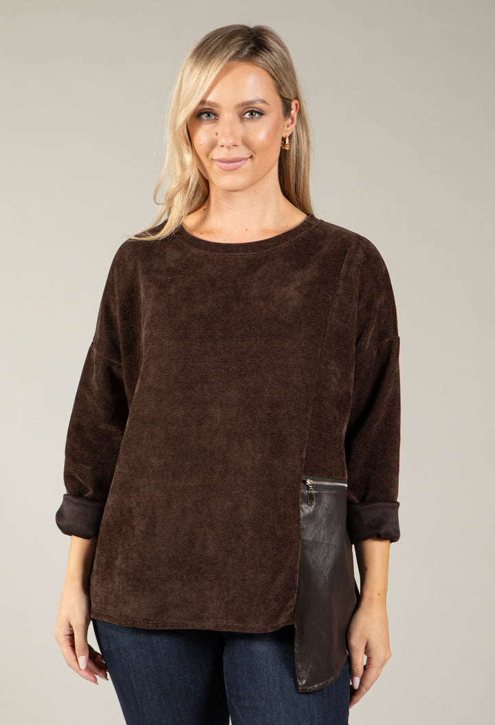 Pam Faux Leather Pocket Sweatshirt