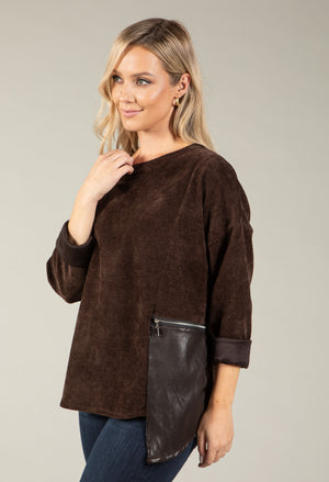 Pam Faux Leather Pocket Sweatshirt