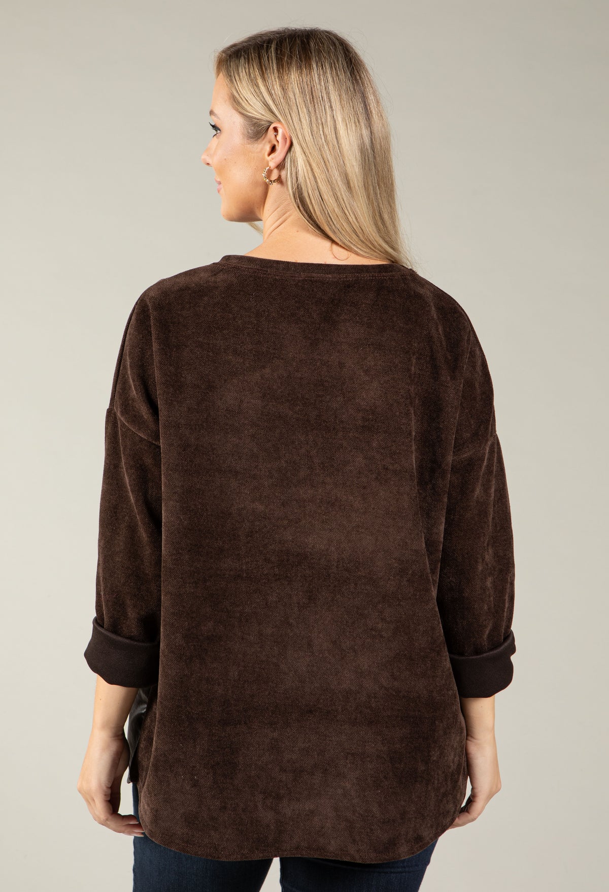 Pam Faux Leather Pocket Sweatshirt
