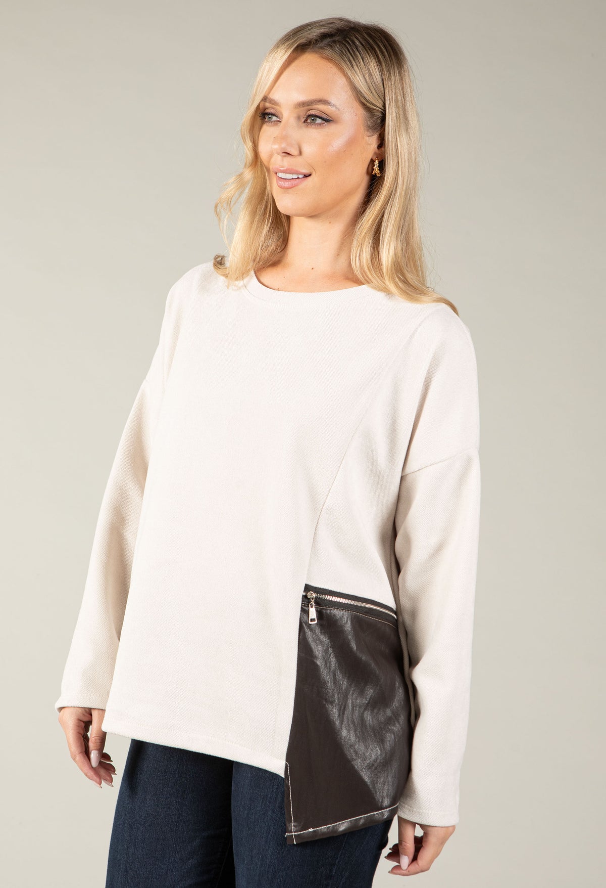 Pam Faux Leather Pocket Sweatshirt