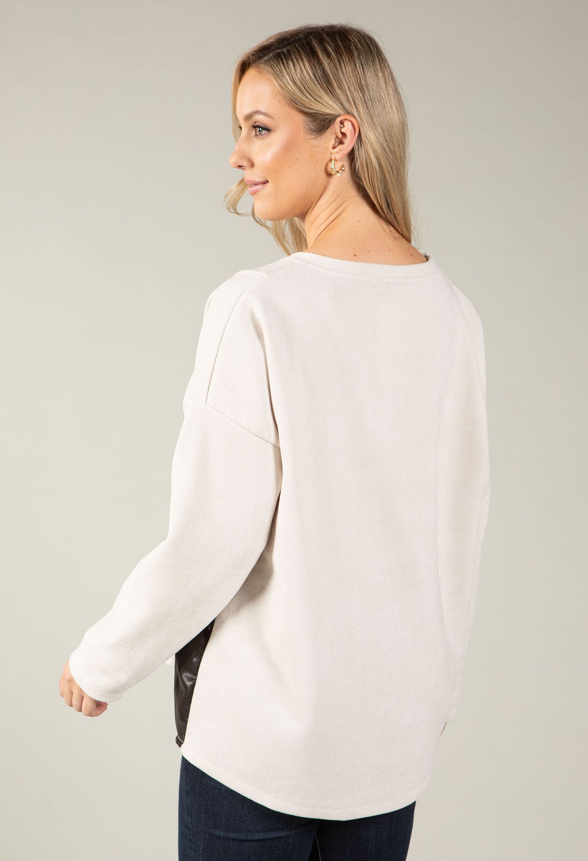Pam Faux Leather Pocket Sweatshirt