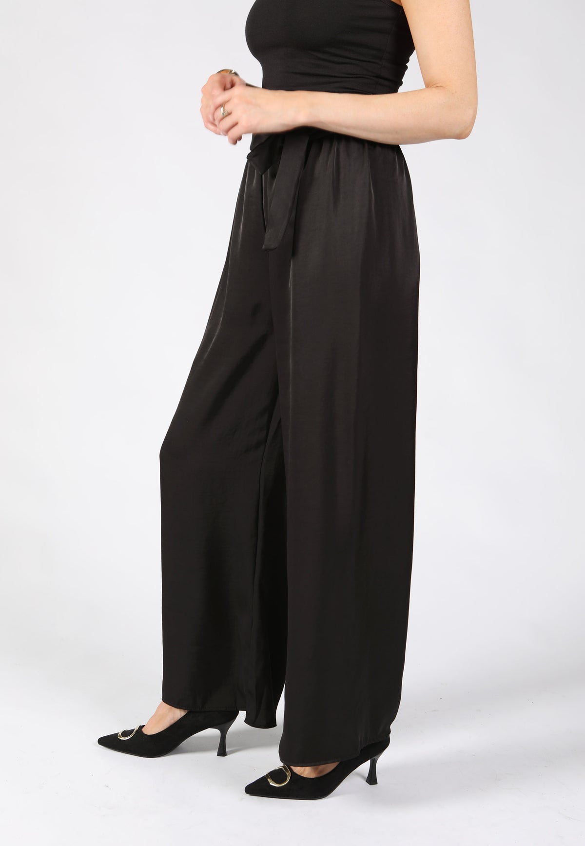 Satin Look Trousers with Tie Belt